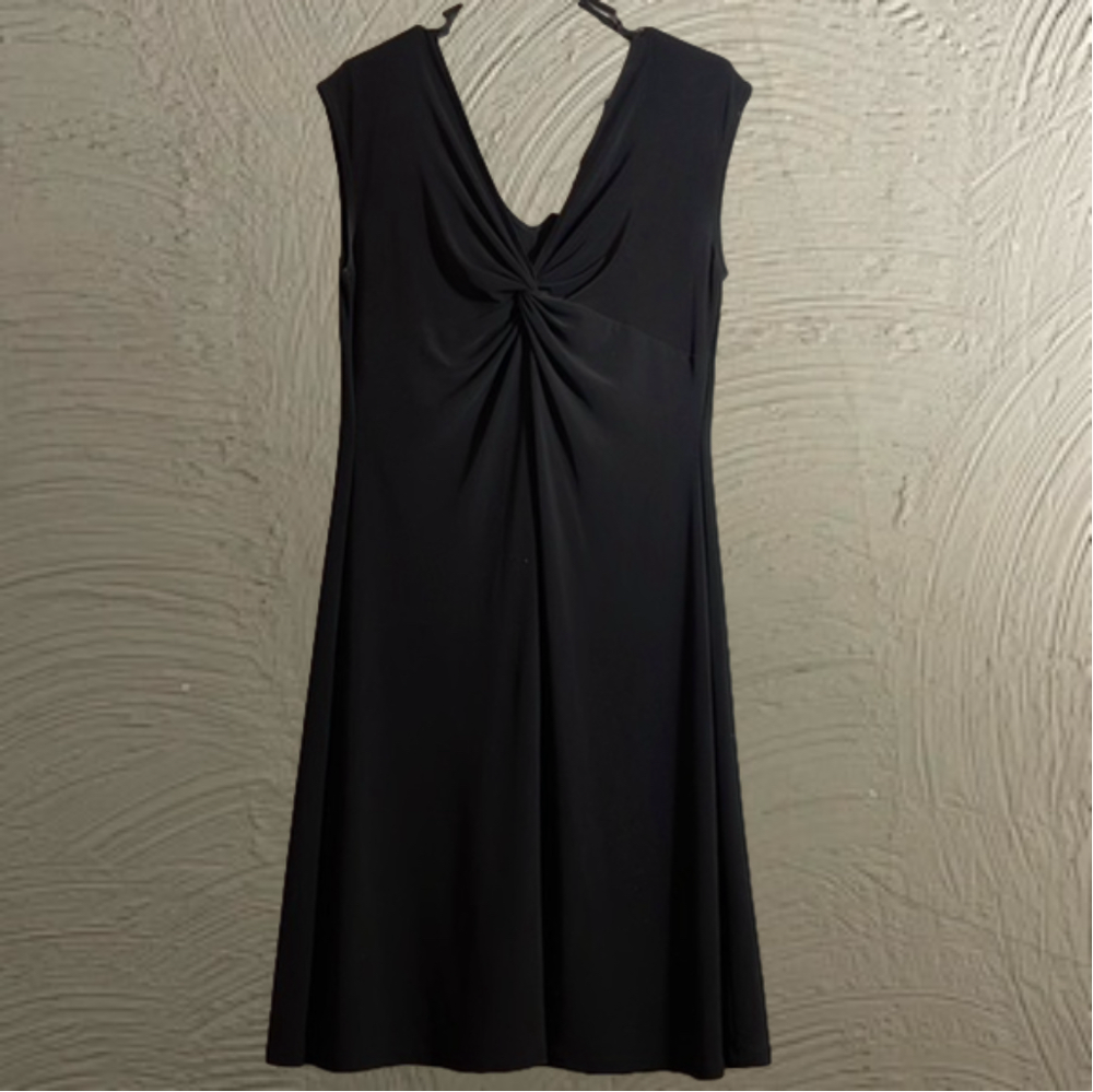 CATO Stunning Black Dress; Deep V-Neck; Front & Back, Med